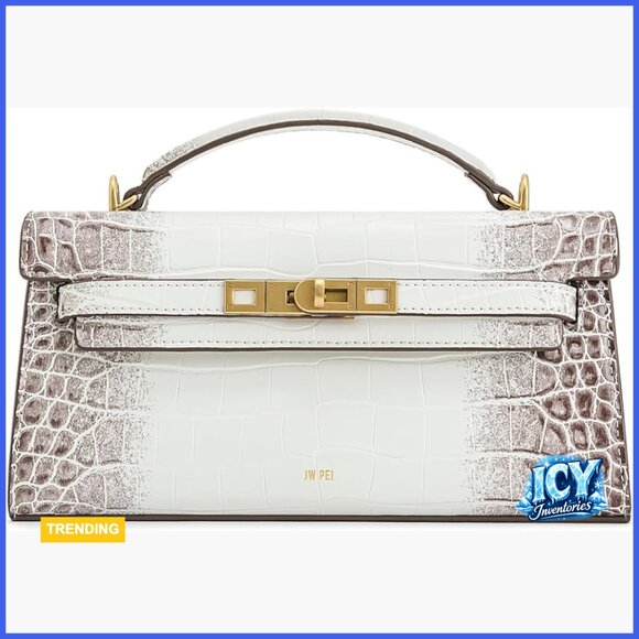 Croc-Embossed Vegan Leather Top Handle Bag with Adjustable Strap